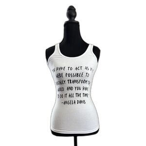 Women's Angela Davis Quote Custom Screen Printed Printed on XS White SO Tank Top
